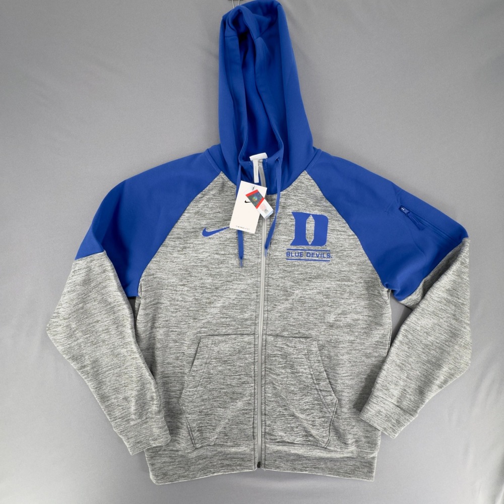 NWT Nike Duke Blue Devils Therma-FIT Full Zip Hoodie Mens Medium Grey Blue NEW